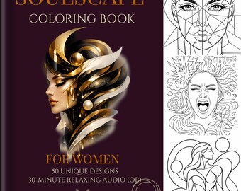 Livre de coloriage abstrait Soulscape pour femme, 50 pages imprimables, son relaxant, PDF numérique pour A4 et tablette