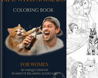 Livre de coloriage d'animaux réalistes pour adultes, 50 pages, anti-stress (téléchargement numérique)