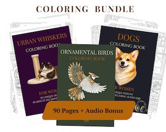 Lot de livres à colorier animaux, 90 pages chats chiens oiseaux, PDF confortable (téléchargement numérique)