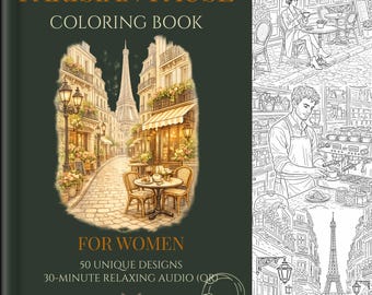 Livre de coloriage Paris pour femme, scènes de café cosy, oeuvre d'art pour soulager le stress (téléchargement PDF)