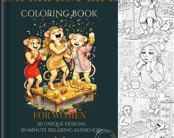 Livre de coloriage PDF amusant pour adultes, 50 pages + audio relaxant, vie de rat sarcastique, cadeau imprimable anti-stress pour femme