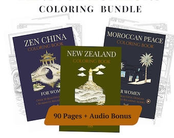 Lot de livres à colorier sur les voyages dans le monde pour adultes, 90 pages PDF imprimable, paysages agréables relaxants, scènes culturelles, coloriage en pleine conscience, téléchargement
