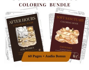 Lot de coloriages Cosy Evenings pour femme, 60 pages, audio relaxant (téléchargement numérique)