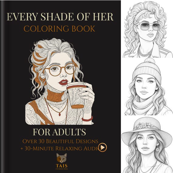 Women's Portrait Coloring Book | Stress Relief Art, Relaxing Music (PDF)