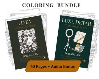 Lot de 60 pages de livres de coloriage pour adultes PDF imprimable + audio relaxant | Coloriages numériques Art anti-stress et motifs animaux