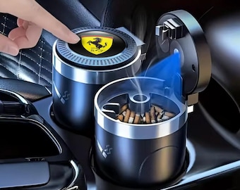 Handmade Ferrari LED Smokeless Car Ashtray & Cup Holder – Auto Interior Gadget Accessory