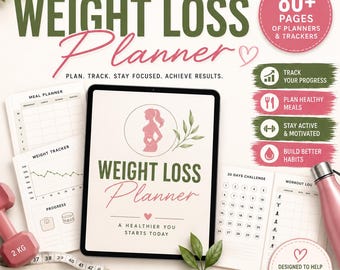 2026 Weight Loss Planner Printable | Fitness & Wellness Journal | Meal Planner PDF | Workout Tracker | Habit Tracker | Digital Download