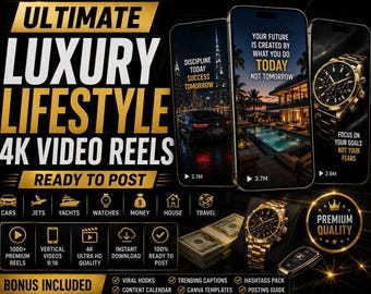 Ultimate Luxury Lifestyle 4K Video Reels Bundle | Ready To Post Faceless Content | TikTok & Instagram Reels Pack | Viral Content Bundle