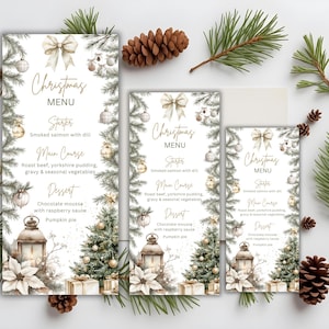 PB5M Rustic Christmas Menu Template, Editable Holiday Dinner Menu, Printable Xmas Table Card, Instant Download, Canva Editable Menu