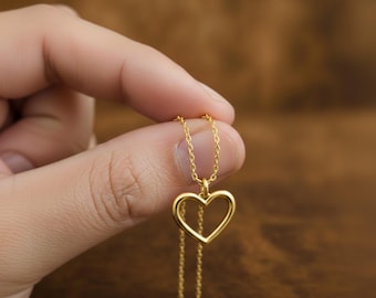 Dainty Open Heart Necklace, Sterling Silver Chain, Minimalist Jewelry