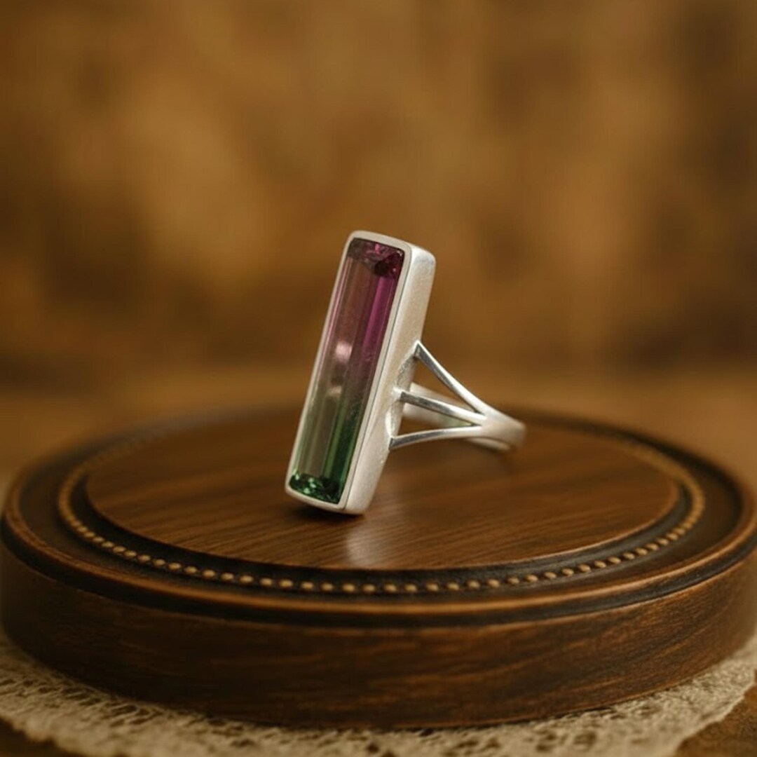 Watermelon Quartz Rings Handmade Watermelon Tourmaline Quartz Ring, Sterling Silver, Rectangle ...