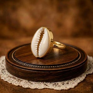 Anello con conchiglia di ciprea naturale / Gioielli boho da spiaggia in oro, argento e oro rosa