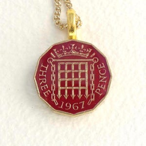 Red British coin pendant necklace