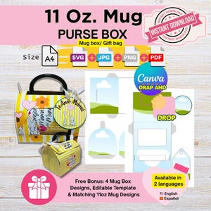 11oz Mug Box Template Canva Editable | Plantilla editable taza 11| Purse Box Packaging | svg editable| Mother’s Day Mug Box Bundle