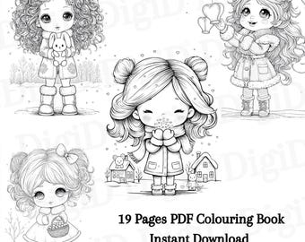 Libro para Colorear Niñas Lindas de Invierno – 19 Páginas PDF