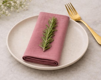 Servilleta de lino rosa empolvado, servilleta de algodón hecha a mano para cena, decoración rústica para mesa, decoración de mesa para bodas, servilleta de tela ecológica /
