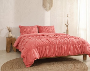 Dusty Pink Cotton Wrinkle Duvet Cover Boho King Queen Full Duvet Cover Cozy bedding Dorm Bedding Comforter Cover, Bohemian Duvet Cover