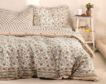 3 Piece Linen Bedding Set Hand Block Printed Stonewashed Quilt Cover King Size Queen Bedding Size Comforter Cover King Queen DUVET COVER SET