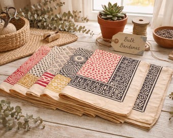 Conjunto de pañuelos de algodón estampados a granel, pañuelo para la cabeza estilo boho hecho a mano, pañuelo para el cuello unisex, pañuelo vaquero occidental, pañuelo para el cabello para festivales /