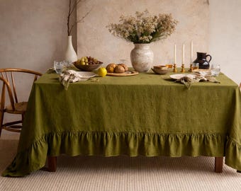 Rüschen Leinen Tischdecke Leinentischdecke. Fein gewaschenes Leinen Tischdecke.Stonewash Leinen Tischdecke. Natürliche Esstischdecke