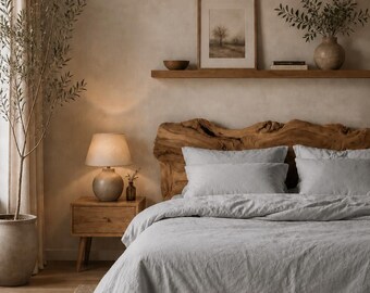 Light Grey Linen Duvet Cover Set, Stone Washed Bedding Bundle, Soft Linen Comforter Cover, Farmhouse Bedroom Decor, Minimalist Bedding Set |