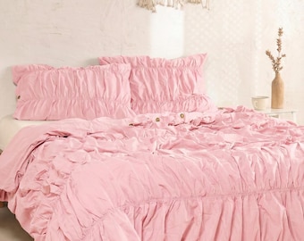 Blush Pink 100% Cotton Wrinkle Duvet Cover Boho King Queen Full Duvet Cover Cozy bedding Dorm Bedding Comforter Cover, Bohemian Duvet Cover
