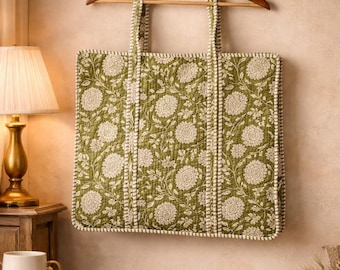 Traditional Indian Cotton Tote Bag Hand  Block Print Handbag Everyday Market  Travel Bag Shoulder Tote Shopping large Tote bag Boho Tote Bag