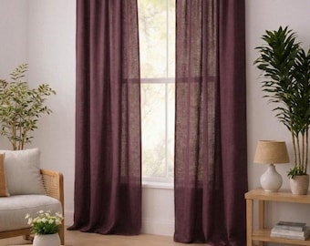 Panel de cortina transparente color ciruela, cortinas semitransparentes para ventanas, cortina rústica estilo granja, cortina con trabillas traseras, cortinas de decoración bohemia para el hogar.