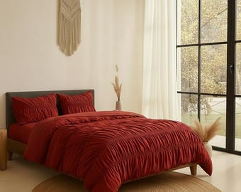 Burgundy  Color Cotton Wrinkle Duvet Cover Boho King Queen Full Duvet Cover Cozy bedding Dorm Bedding Comforter Cover, Bohemian Duvet Cover