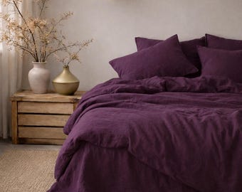 Organic natural 100% linen duvet comforter cover with buttons in various colors and custom sizes, handmade soft stone washed bed linens