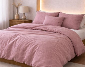 Dusty Rose Linen Duvet Cover Set, Soft Washed Linen Bedding 100% Stonewashed Quilt Cover, King Size, Queen, Full Size Comforter Cover
