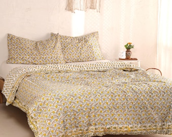 Yellow Floral Hand Block Print Linen Duvet Cover Set Boho Quilt Cover Pillow Shams,King Queen Full linen Bedding Set Comforter Cover Set