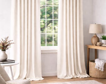 Cortinas de terciopelo color marfil/blanco roto. Cortinas opacas de lujo para oscurecer la habitación. Cortinas de terciopelo suave para la decoración de la sala de estar y el dormitorio.