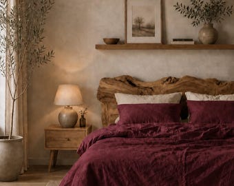 Burgundy Duvet Cover Set, Luxury Bedding Set, Soft Texture Comforter Cover, Modern Bedroom Decor, Minimalist Bedding, Rustic Style Duvet |