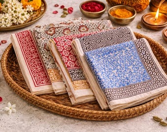 Handgefertigte indische Bandanas, Boho Kopftuch Set, Halstuch, Haarbandana, Unisex Einstecktuch, Geschenkset