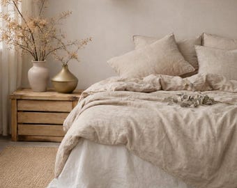 Organic natural 100% linen duvet comforter cover with buttons in various colors and custom sizes, handmade soft stone washed bed linens