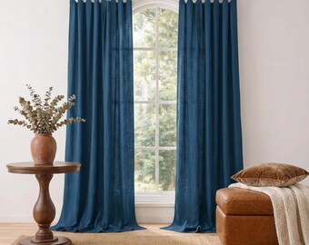 Painel de cortina com ilhós em linho natural, cortinas de linho azul, estilo rústico, cortina sob medida, cortina para sala de estar e quarto |