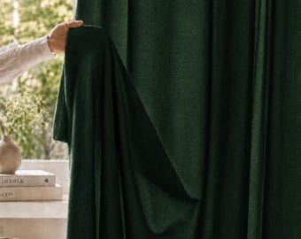 Forest Green Linen Curtains, Custom Window Drapes, Living Room Curtains, Bedroom Window Treatment, Semi Sheer Linen Look Drapes |