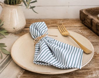 Servilleta de algodón a rayas verdes, servilleta de mesa estilo granja, servilleta de tela con estampado de bloques, servilleta de cena reutilizable y ecológica, decoración rústica de cocina /