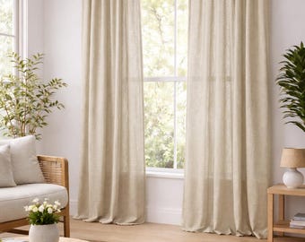 Cortinas de lino ORNANIC, cortinas de lino europeo puro, paneles de ventana de lino hechos a medida, cortinas de lino natural para la decoración del dormitorio estilo bohemio.