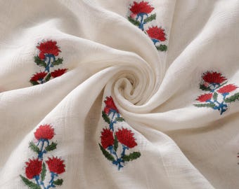 Leinenstoff mit handbedrucktem Blockdruck (Großpackung), roter Leinenstoff mit Blumenmuster, indischer Blockdruckstoff, Boho-Textilien, Gardinen & Heimtextilien