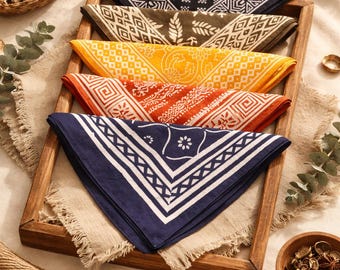 Conjunto de 5 pañuelos de algodón con estampado de bloques, bufanda unisex para el cuello, pañuelo vaquero del oeste, set de regalo para pañuelos para el cabello para festivales, paquete de pañuelos para la cabeza con estampado paisley bohemio