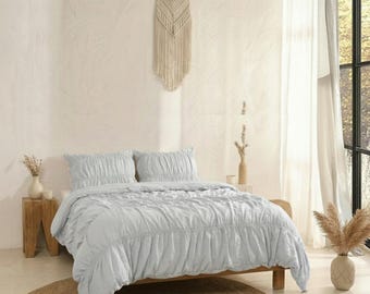 Sky Blue Pure Cotton Wrinkle Duvet Cover, Comforter Cover, 100% Cotton Boho King  Duvet Cover, Bohemian Dorm Bedding Set, Quilt Cover, Gift