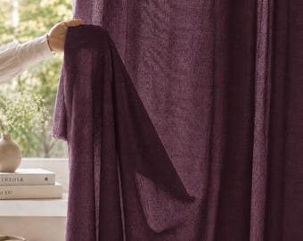 Luxury Plum Textured Sheer Curtain Panels, Light Filtering Semi-Transparent Window Drape, Elegant Modern Home Decor Curtain |