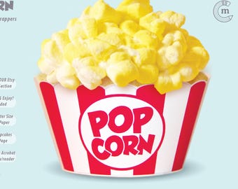 Popcorn Cupcake Wrapper, Liner, Holder, Movie Night, Carnival, Fair, Circus, Birthday, Shower. CANVA Template, Printable Digital Download