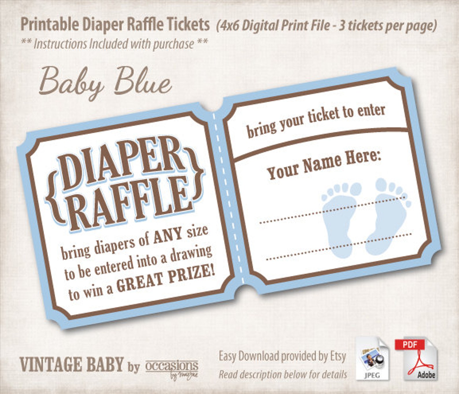 instant download printable baby shower diaper raffle tickets etsy