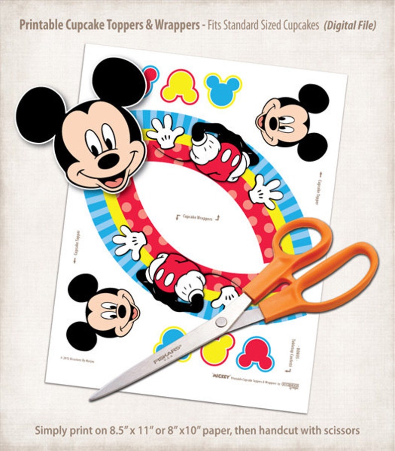 INSTANT DOWNLOAD Printable Mickey Mouse Cupcake Toppers & | Etsy