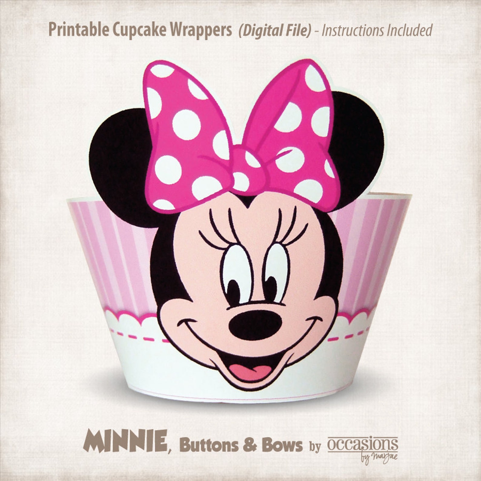 INSTANT DOWNLOAD Printable Minnie Mouse Cupcake Wrappers 0 - изображение.