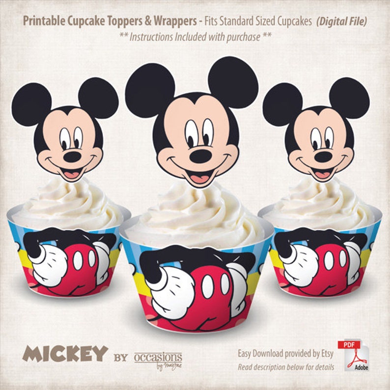 INSTANT DOWNLOAD Printable Mickey Mouse Cupcake Toppers & | Etsy