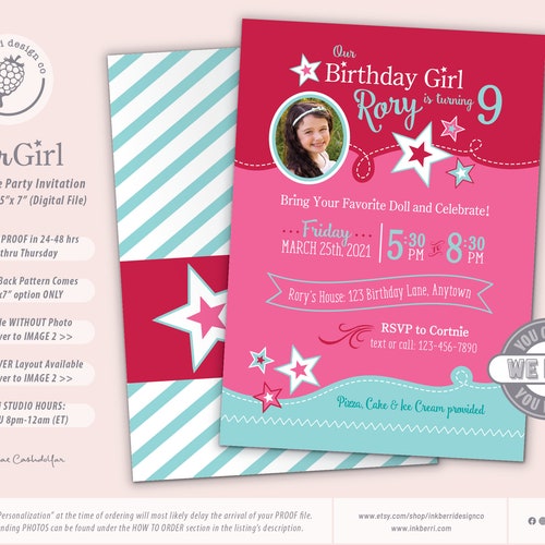Doll &amp; Me Birthday Party Invitation Printable 5x7 - Etsy